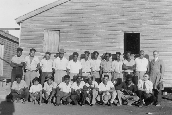 Men from Hope Valley (now Hope Vale) at the Woorabinda Mission in 1948. Image courtesy State Library of Queensland.