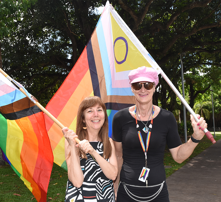 Carla Gorton (left) and Sharm Giles at the launch of the rainbow crossing